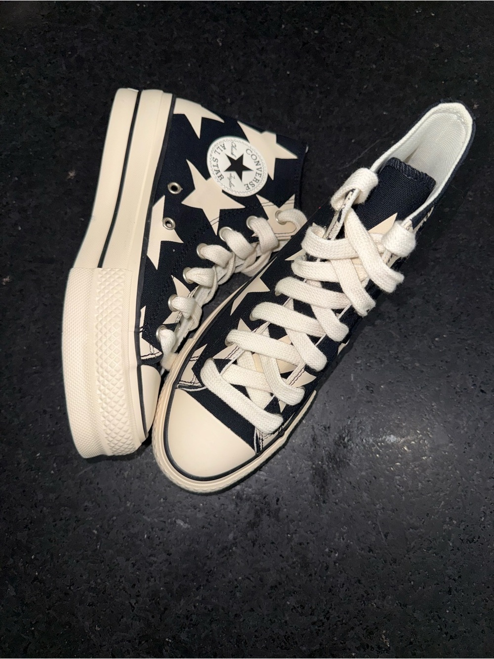 Converse ALL STAR LIFT High Top Sneakers Black & Cream Star Pattern Platform 7.5 - Picture 8 of 14